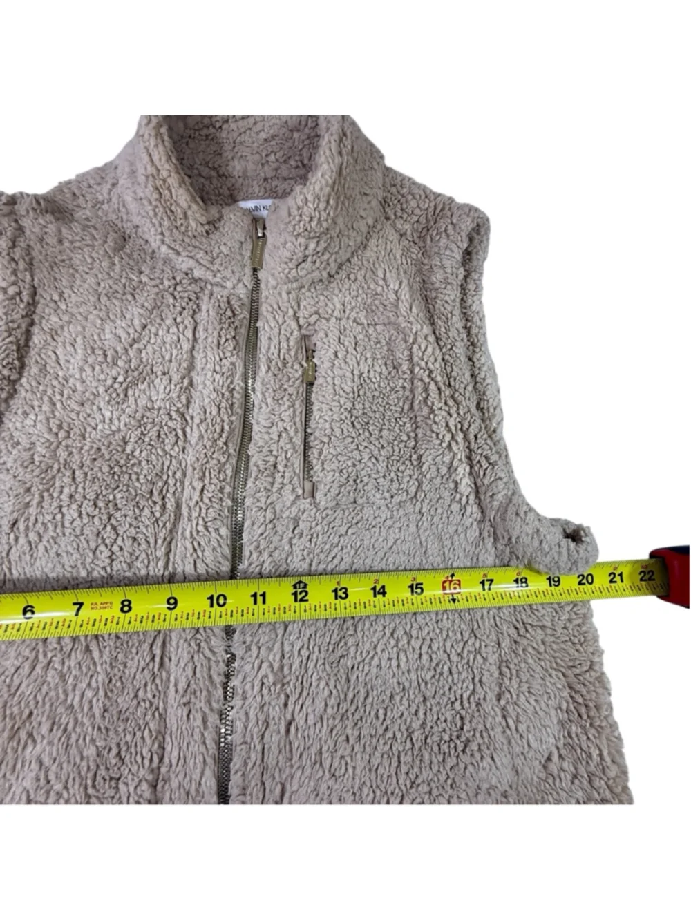 Calvin Klein Sherpa Fleece Vest Women’s Medium Beige Full Zip Cozy Layering Jack